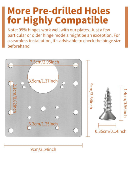 20PCS Upgraded Cabinet Hinge Repair Plate Kit: FOGZUVR Durable Door Hinge Mounting Plate Stainless Steel, Large Cabinet Fix Board with Screws for Kitchen Cabinet, Cupboard Doors and Furniture