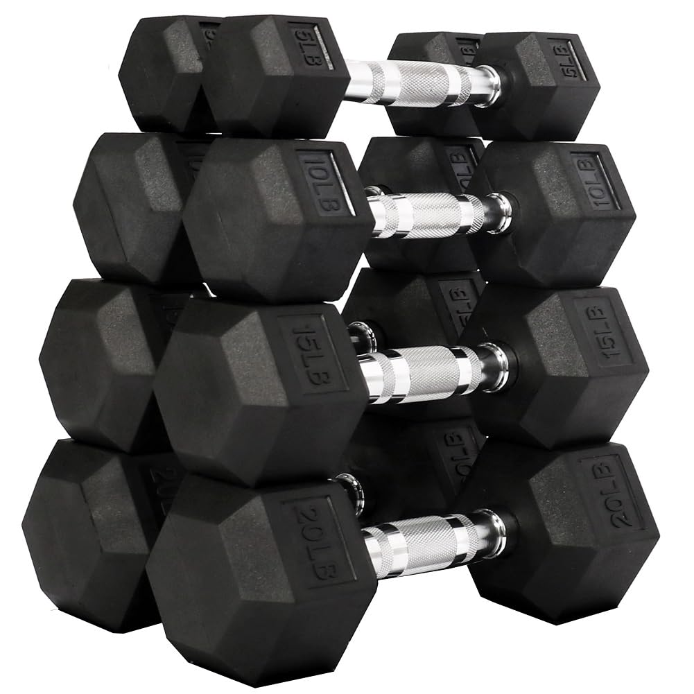 Fitvids Premium Rubber Coated Hex Dumbbell Weight Set, Multiple Packages