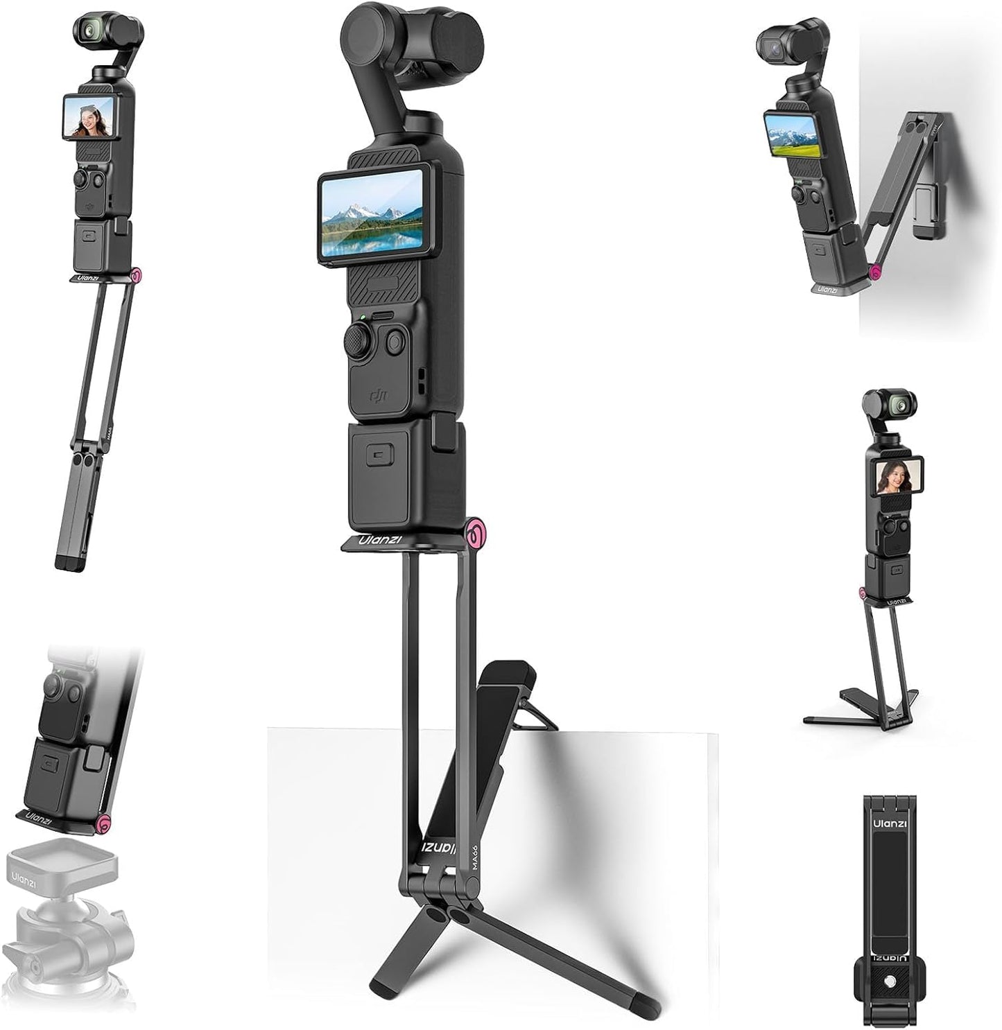 ULANZI MA66 Camera Tripod Compatible with DJI OSMO Pocket 3/Pocket 4,Quick Release Camera Stand with 1/4 Mount,Uka & Arca-Swiss Magnetic Foldable Selfie Stick,Mantis Hook Stand for Desktop Video Live