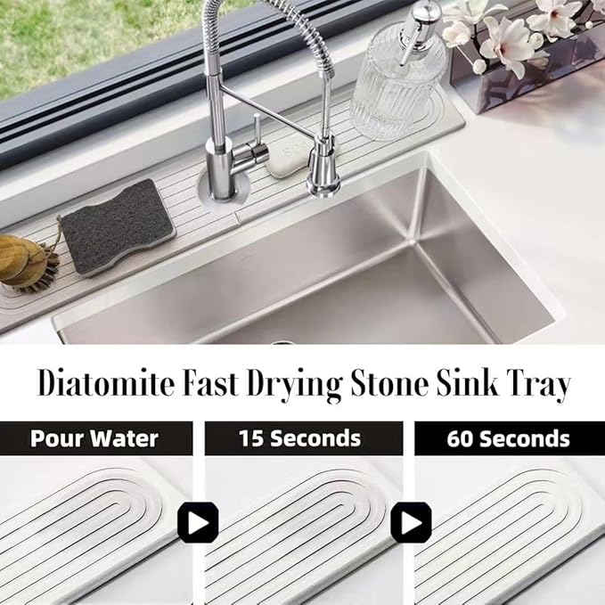 Stone Faucet Mat for Kitchen Sink, 15.7'' Long Absorbent Diatomite Sink Faucet