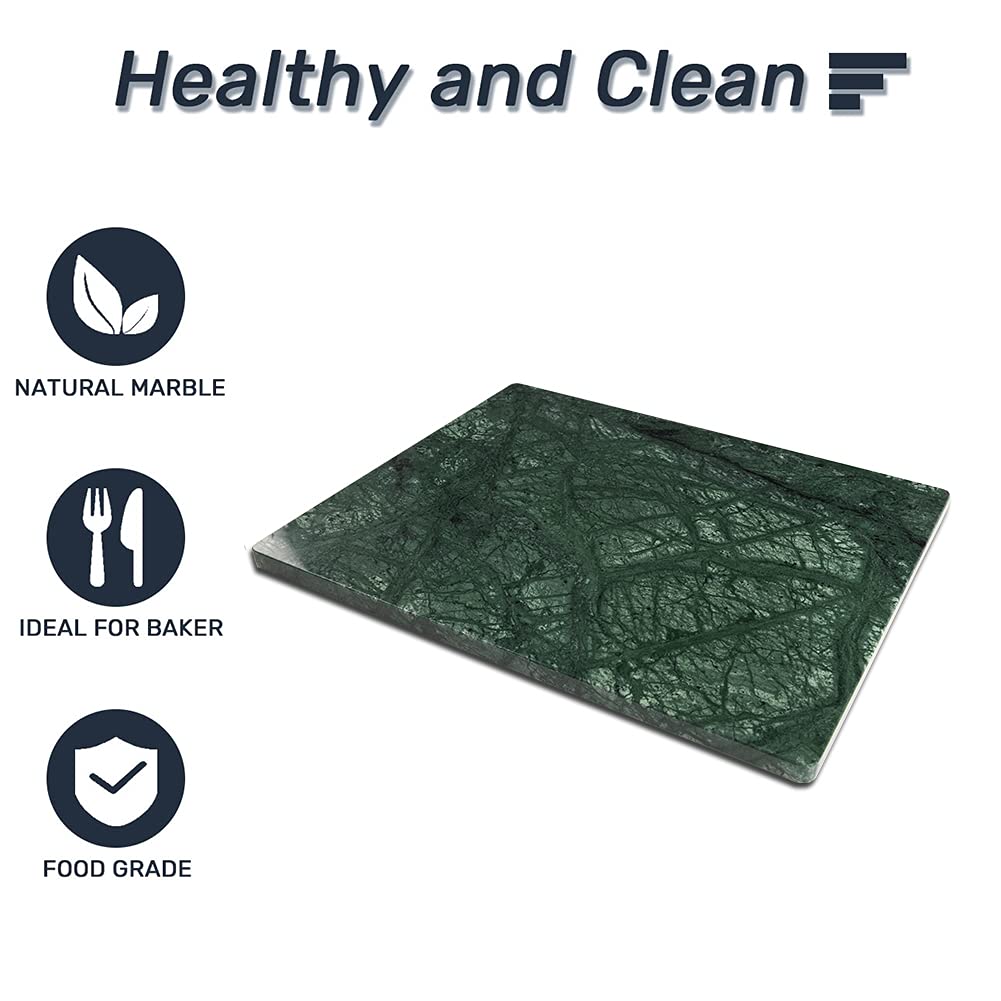 Soulscrafts Marble Stone Cutting Board For Kitchen, 16x12 Inch Green Marble Pastry Board With Non-Slip Feet For Baking, Cheese, Charcuterie, Chocolate
