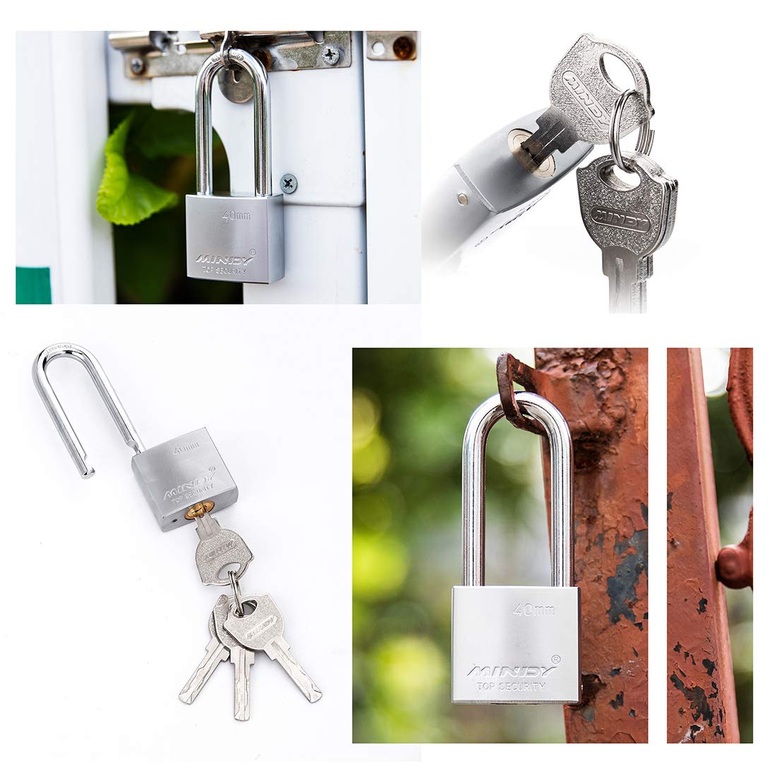 40mm Long Shackle Padlocks for Outdoor Use All Weather Resistant, Alloy Steel Heavy Duty Lock with 4 Keys