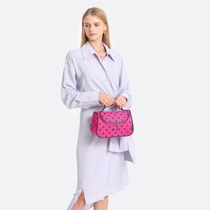 Yeiotsy Travel Cosmetic Bag – Polka Dots Makeup Travel Organizer, Hanging Toiletry Bag for Women (Rose Red)