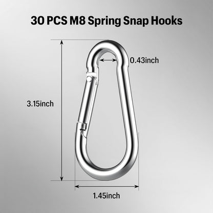 GAGBC 30PCS Heavy Duty Spring Snap Hook Carabiners Bulk, 3" M8 5/16" Galvanized Steel Quick Link Clip, 500LB Capacity for Outdoor, Gym, Hammock, Swing, Trailer Chain (30, 3 inch)