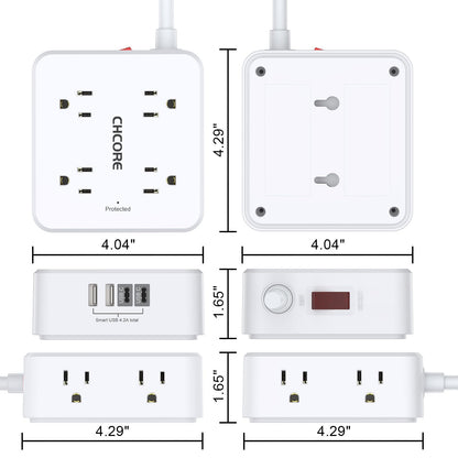 Surge Protector Power Strip - CHCORE 5Ft Braided Extension Cord with 8 Outlets with 4 USB (2 USB C) Charging Ports, Flat Plug Multi Plug Outlet Extender Charging Station for Home Office, ETL, White