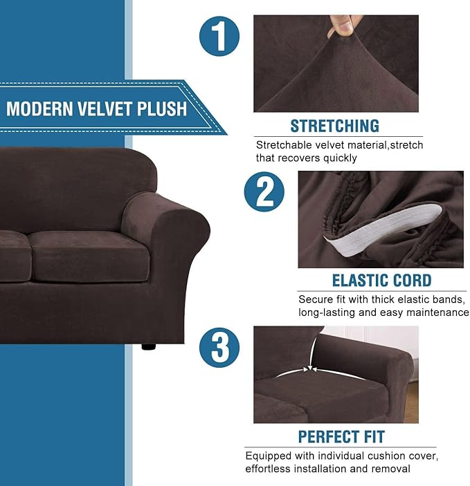 H.VERSAILTEX High Stretch Sofa Slipcover 4 Piece Cover Velvet Furniture