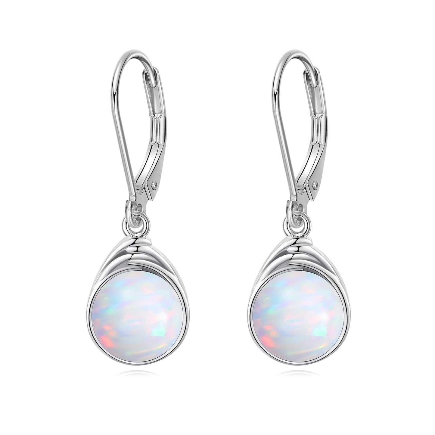 POPLYKE Opal Earrings Dangle for Women Sterling Silver Round White Opal Leverback Earrings White Opal Earrings Jewelry