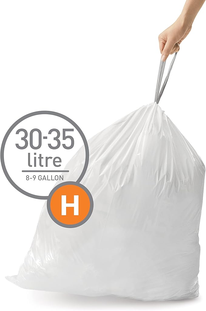 simplehuman Code H 60 Count, Dispenser Pack Custom Fit Liners, Drawstring Trash