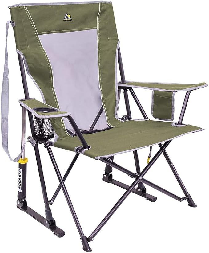 GCI Outdoor Comfort Pro Rocker Camping Chair | Portable Folding Rocking Chair with Durable Armrests & Drink Holder — Loden Green