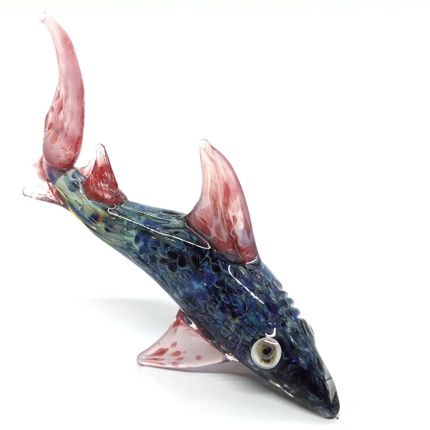 Sansukjai Shark Tiny Hand Blown Color Glass Art Figurines Animals Collectible Gift Home Décor (Marble Black Pink)