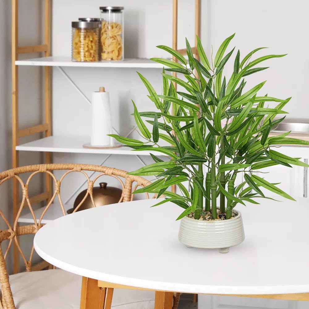 GnFlus Artificial Bamboo in White Ceramic Potted Fake Bamboo Plant-Faux Tree in Pot for Farmhouse Home Living Room Desk Indoor Outdoor Decor