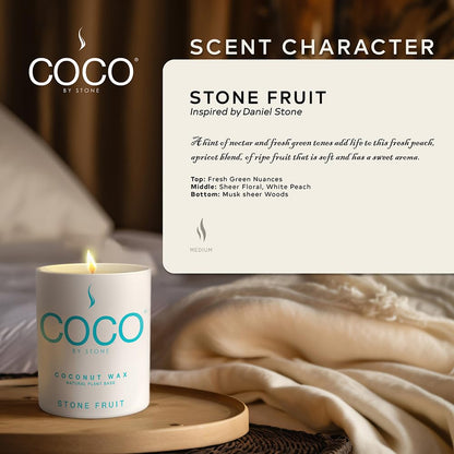 COCO by Stone 6.5oz Candle, Coconut Apricot Wax Candle for Home (Stone Fruit) Home Fragrance Products, 1 Wick, Enhance Indoor Aroma, Vegan & Cruelty-Free, Clean Burning and Hand Poured