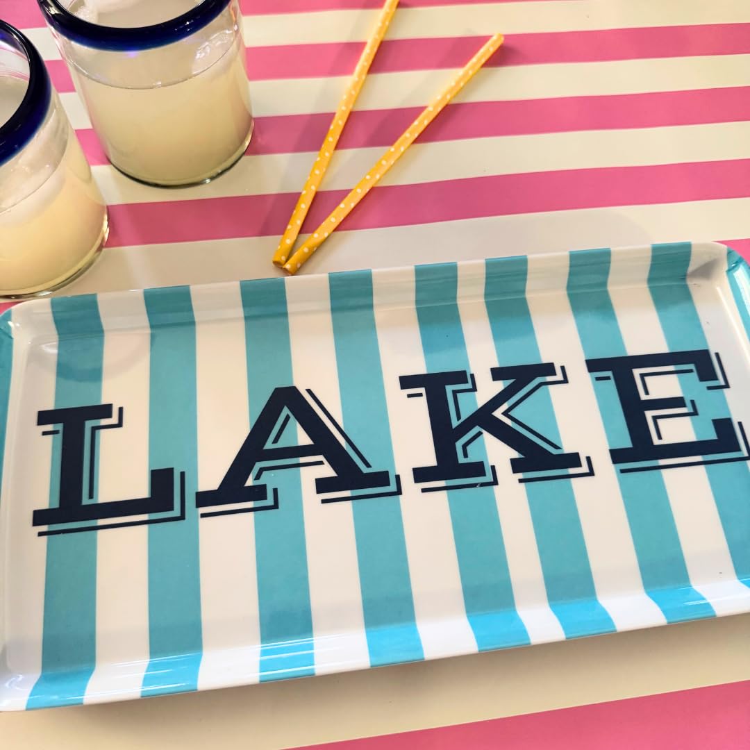 Sprinkles & Confetti Lake Melamine Serving Tray with Handles, Lake Blue Stripe Rectangular Platter - Shatter-Resistant, BPA-Free, Dishwasher Safe - Serving Tray for Charcuterie, Lake Days & BBQs