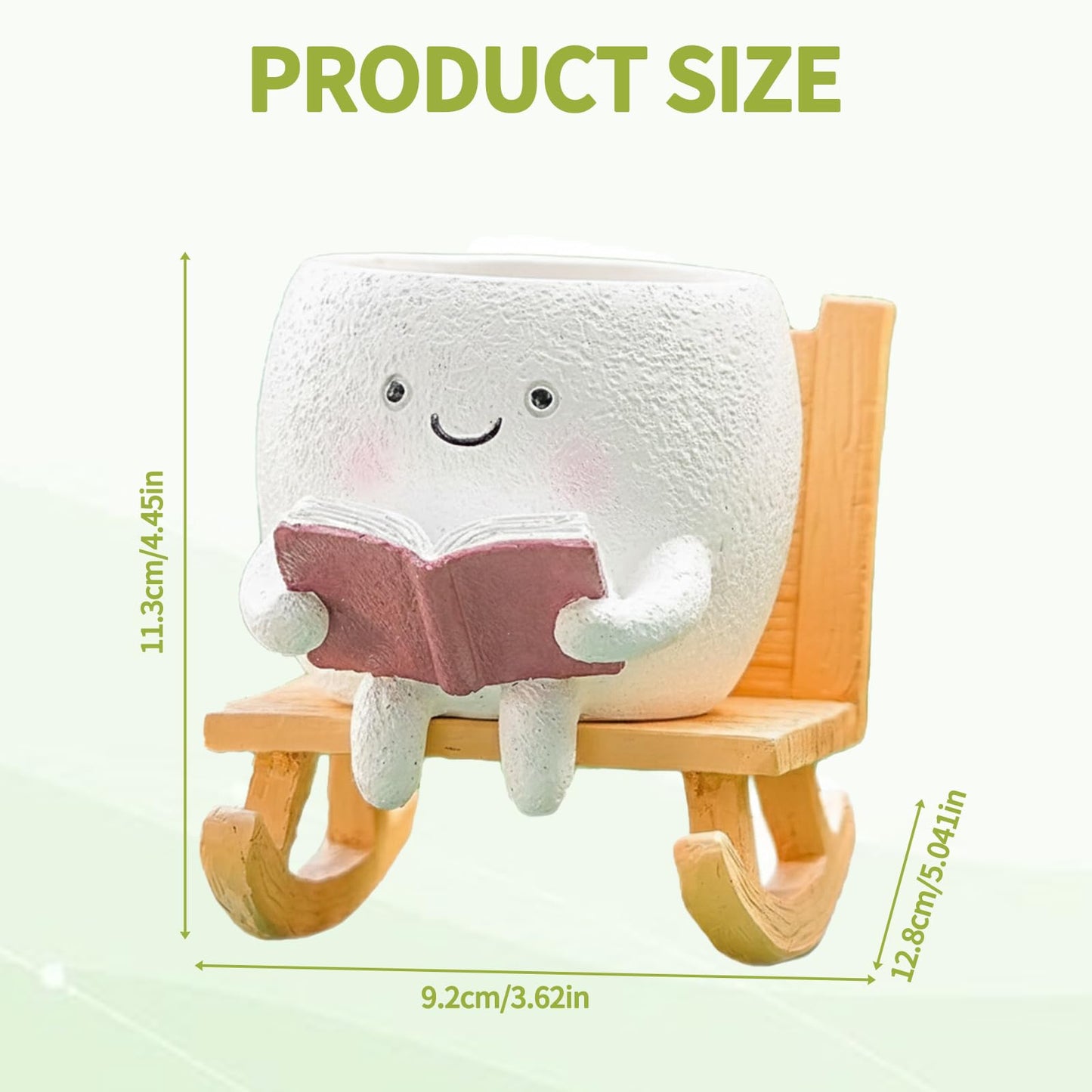 Yhupl Adorable Smiley Face Reading Flower Pot, Unique Rocking Chair-Style Resin Plant Pot with Drainage Holes, Suitable for Indoor/Outdoor Planting and Home Decor (A)