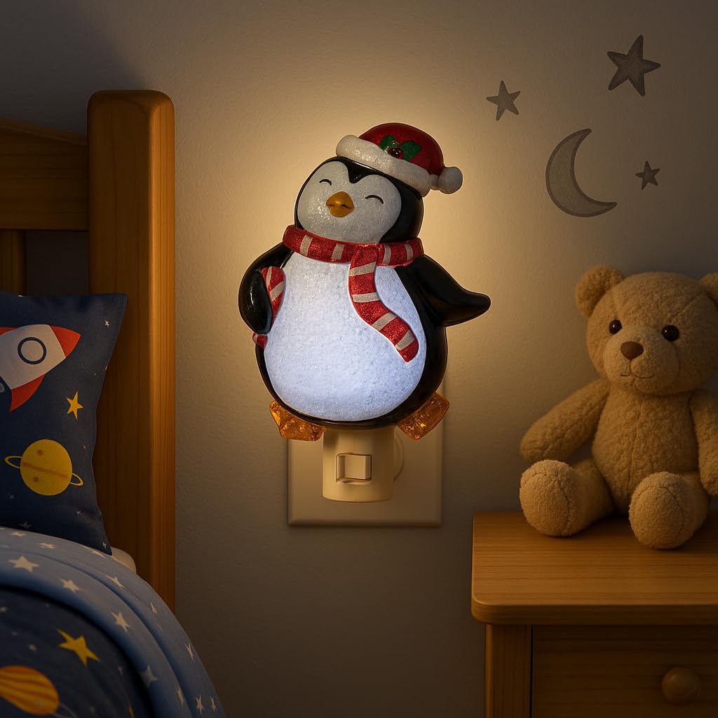 Novelty Lights LED Lamp Penguin with Scarf Christmas Decoration Night Light with Swivel Plug