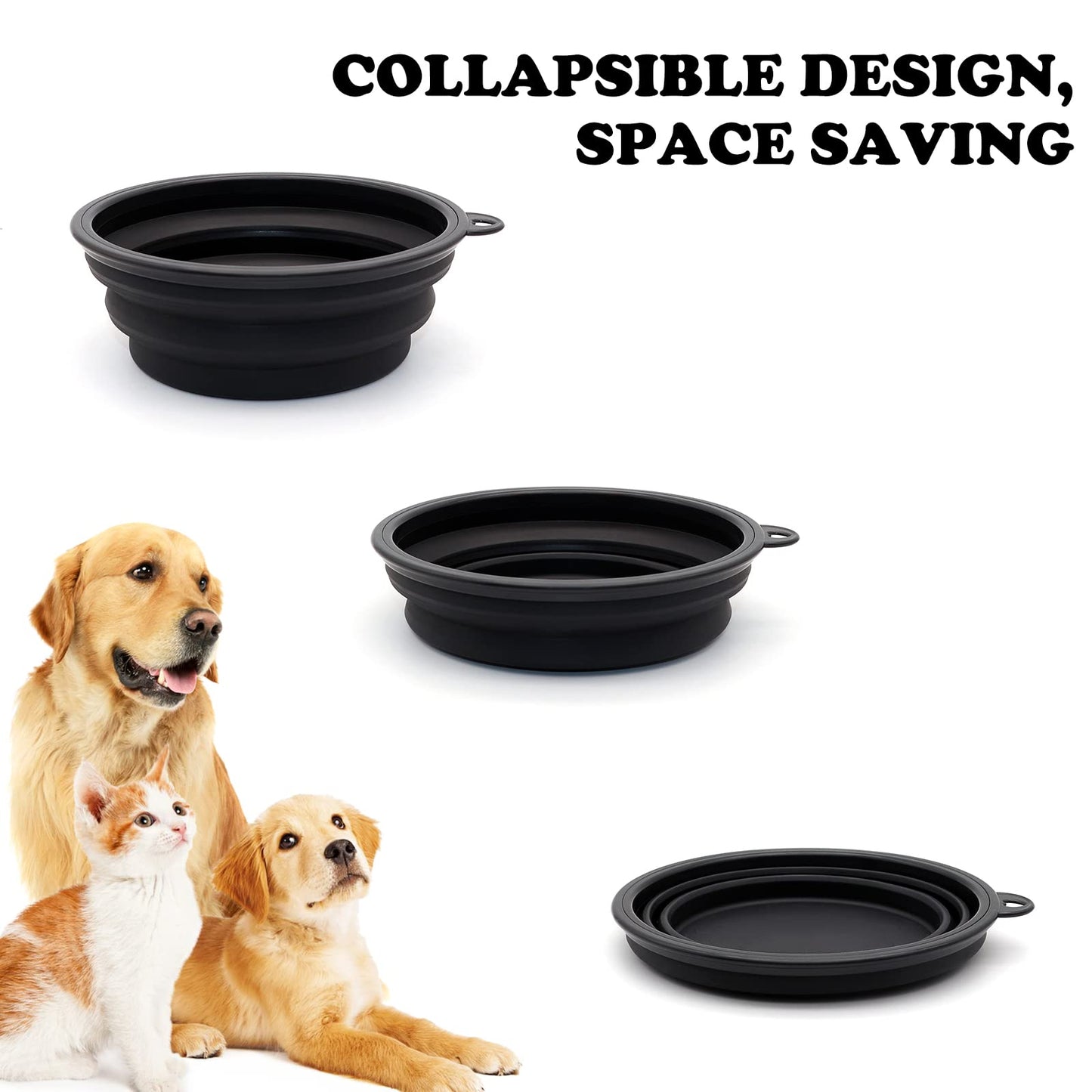 2-Pack Small Dog Travel Bowl, Collapsible Bowls for Dogs, Foldable Cat Water Bowl, Portable Pet Feeding Watering Traveling Dish (Black & Orange)