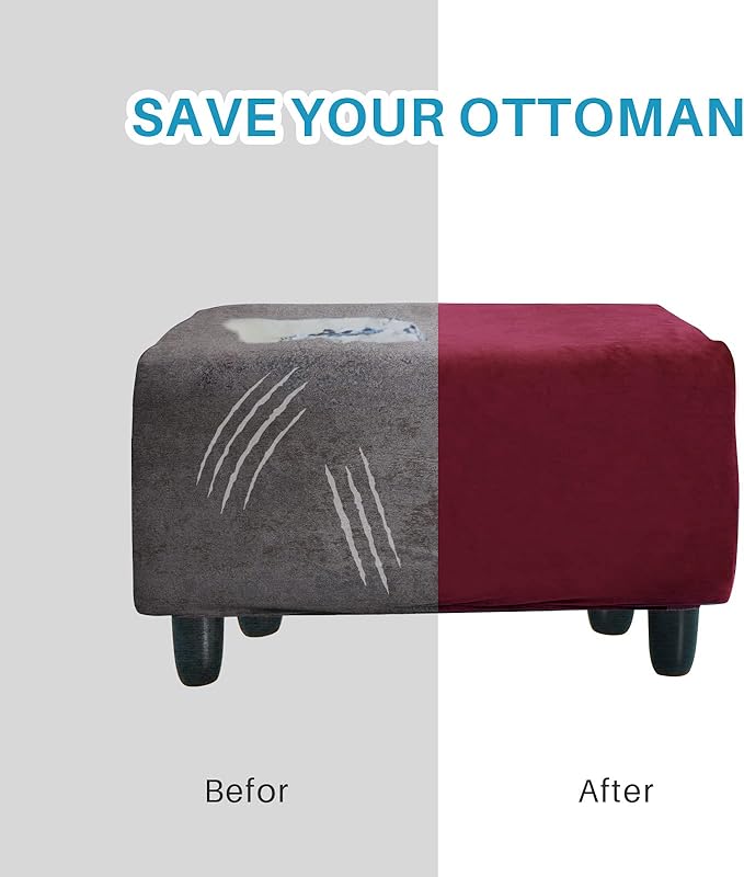 Ottoman Cover, Stretch Rectangle Velvet Ottoman Slipcovers of Foot Stool