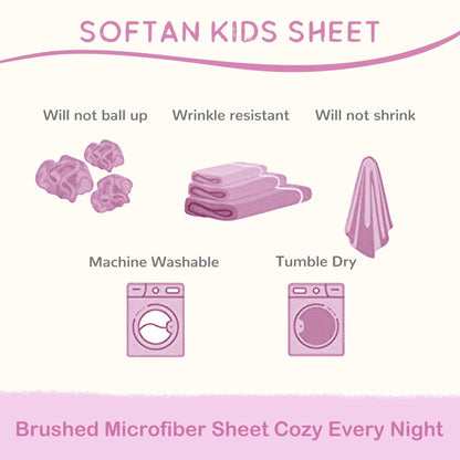 Softan Kids Bed Sheet Set, Girls Full Size Kids Sheets, Microfiber Fitted Sheet and Pillowcase, Breathable and Silky Soft, 4 Piece Colourful Bowknot Printed Full Bed Sheet