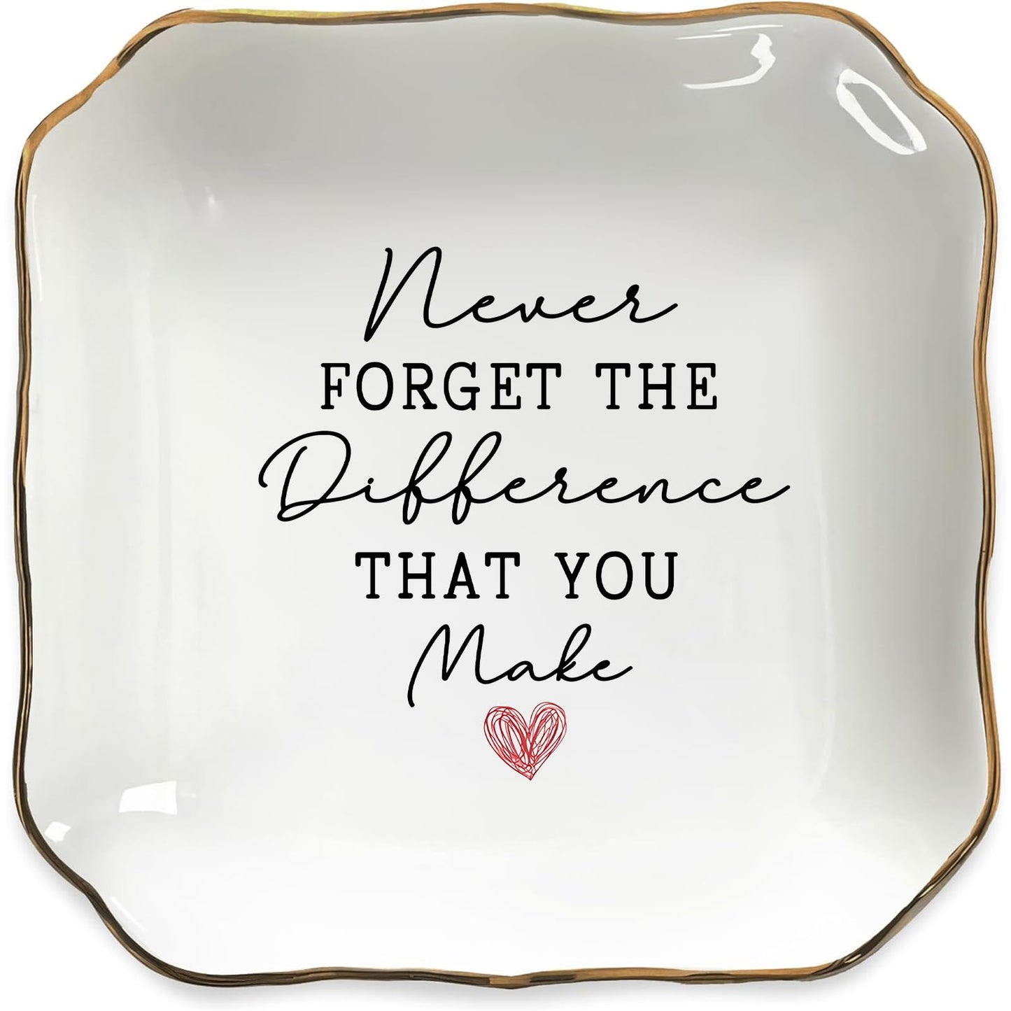 Never Forget the Difference You Make Jewelry Dish – Ceramic Ring Dish Tray for Teacher Appreciation Gifts, Thank You Gifts for Women, Inspirational Trinket Tray Home Decor