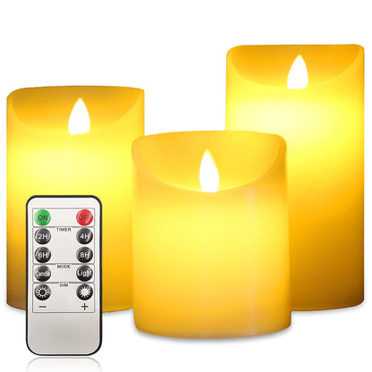ILEEDear LED Candles - Flickering 4" 5" 6" Real Wax With Remote Control Timer - Flameless Christmas and Ramadan Decorations Pack of 3 (Ivory)