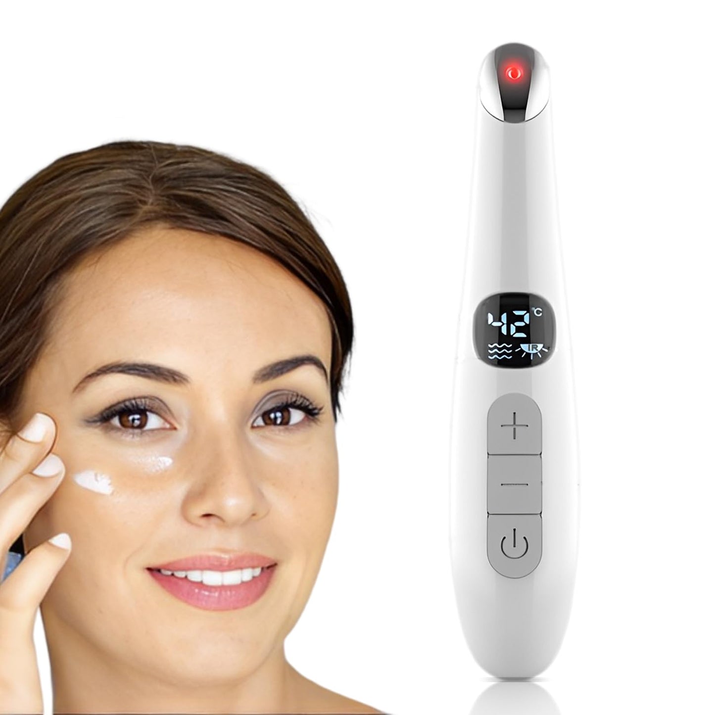 Vowleike Eye Lift Wand, 3 in 1 Vibrating Red Light 98°F to 113°F LCD Display Eye Massager for Dry Eyes, Dark Circles and Puffiness, Electrical Face, Neck Sculpting Pen for Fine Lines and Wrinkles