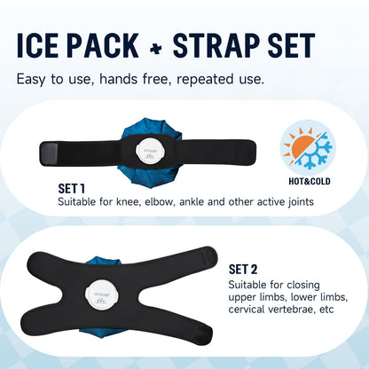 Ice Packs for Injuries Reusable, Hot & Cold Therapy Ice Bags with Elastic Breathable Support Wrap, Pain Relief, 3-Pack, 3 Sizes (6"/9"/11")