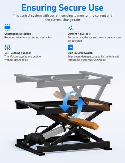DIHOOL Electric Scissor Lift Table, 130Lbs Capacity, 3.95"-14.76" Height Adjustable Lifting Platform, Super Quiet with Remote & WiFi Control, Obstruction Detection, AC/DC Power for Home/Industrial Use