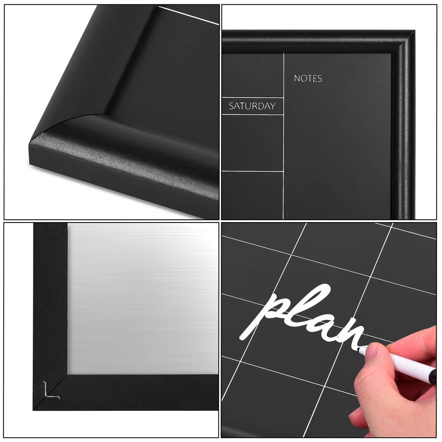 TORASO Calendar Chalkboard,Small Magnetic Surface Black Wood Frame Chalk Board for Planning,10.6 x 14.6 inches,School Timetable Memo, Hanging Board for Office, School and Home(YLHB-BK-2737)