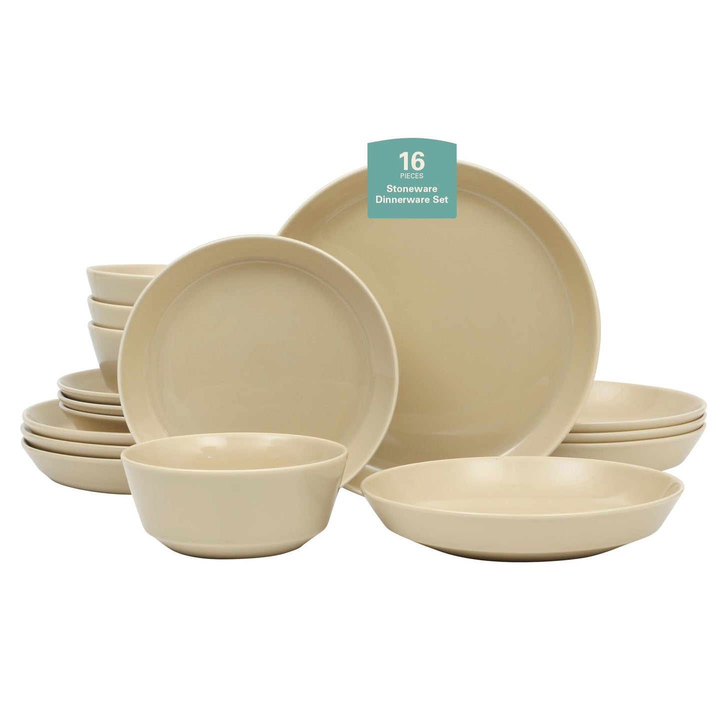 Gibson Home Summer Shades 16 Piece Plates and Bowls Dishes Service for 4 Porcelain Dinnerware Set - White