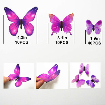 60PCS Butterfly Wall Decals - 3D Butterflies Decor for Wall Removable Mural Stickers Home Decoration Kids Room Bedroom Decor (Pink)