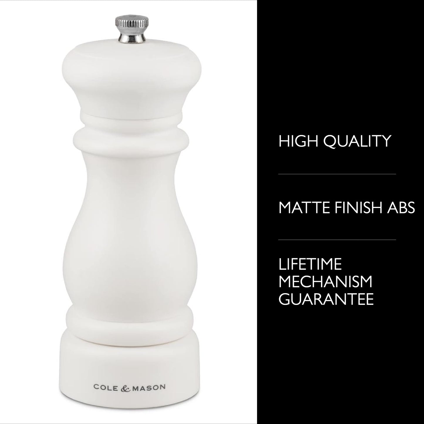 Cole & Mason Southwold Classic Salt & Pepper Mill Gift Set - Salt and Pepper Grinders with a Matte Finish - Adjustable & Refillable Mills - Hand Wash Kitchen Tool - Black/White