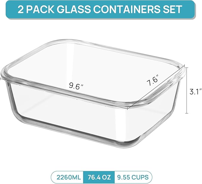 Vtopmart 2Pack 2260ml/ 76.4oz Large Glass Containers Food Storage