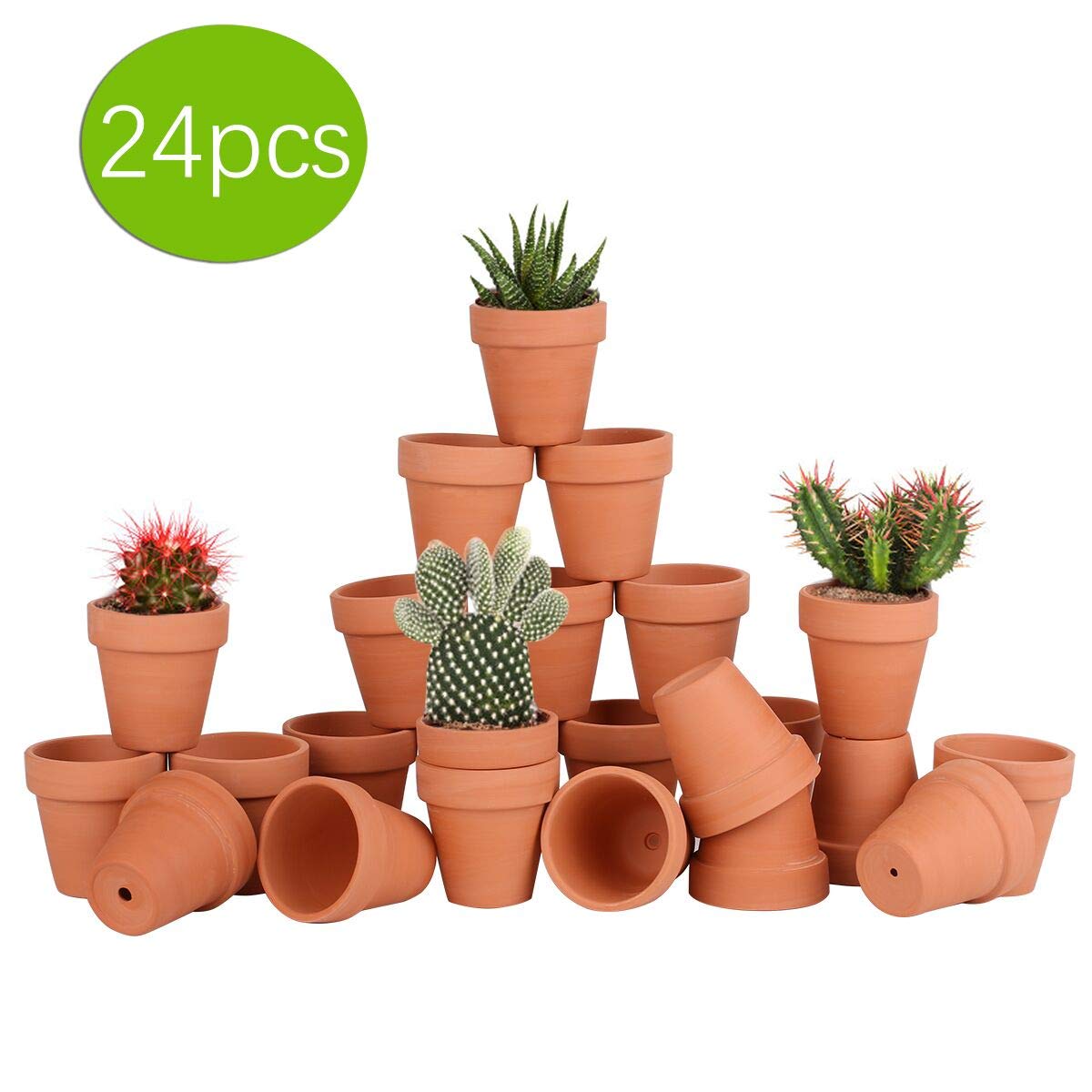 FCFKUK 24pcs Small Mini Clay Pots, 2.5'' Terracotta Pot Clay Ceramic Pottery Planter, Cactus Flower Terra Cotta Pots, Succulents Nursery Pots, with Drainage Hole, for Indoor/Outdoor