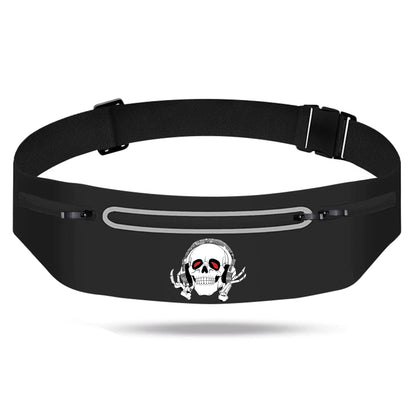 Music Skull Running Belts for Women and Men,Runner Waist fanny pack Wallet Holder,Waterproof Reflective phone holder,Cool Rock Skeleton Fitness Belt with 3 Zipper Pockets,Marathon Cycling Gear Gift