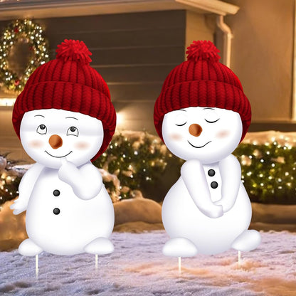 Jo.Devivre Christmas Decorations Outdoor, 2pcs Cute Snowman Yard Stakes, Large Snowman Garden Decorative Stakes for Christmas Decor, Yard Signs for Garden, Home, Lawn,Patio&Planter