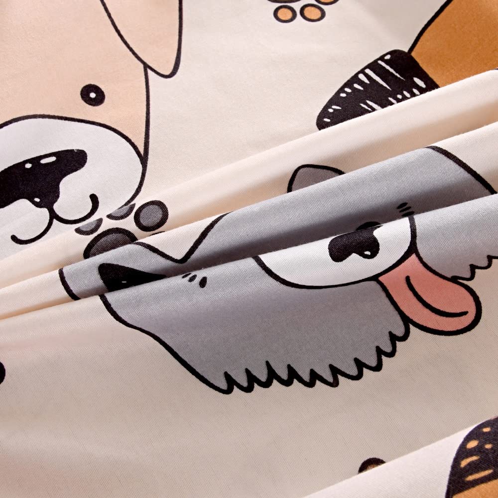 KWLOVER 2PCS Cute Puppy Patterns Soft Bed Fitted Sheet and Pillowcase Set,Doggy Doggies Pattern Printed Sheets for Kids Boys Teens Full Size Bed