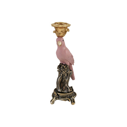 Creative Co-Op Resin Parrot-on-Branch Taper Candle Holder, Antique Gold and Pink Finish