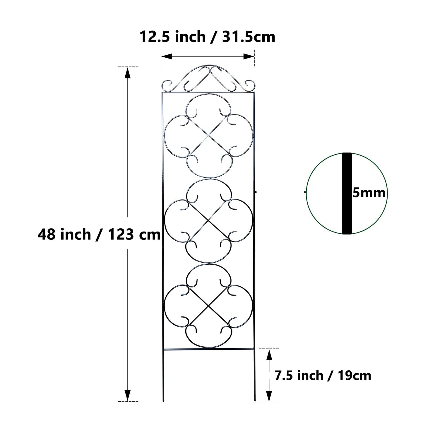 Thealyn Garden Trellis for Climbing Plants, 4 Pack 48" x 12.5" Metal Trellis for Potted Plants, Rust-Resistant Plant Support for Indoor Outdoor Use, for Ivy Clematis Vines Flowers, Black