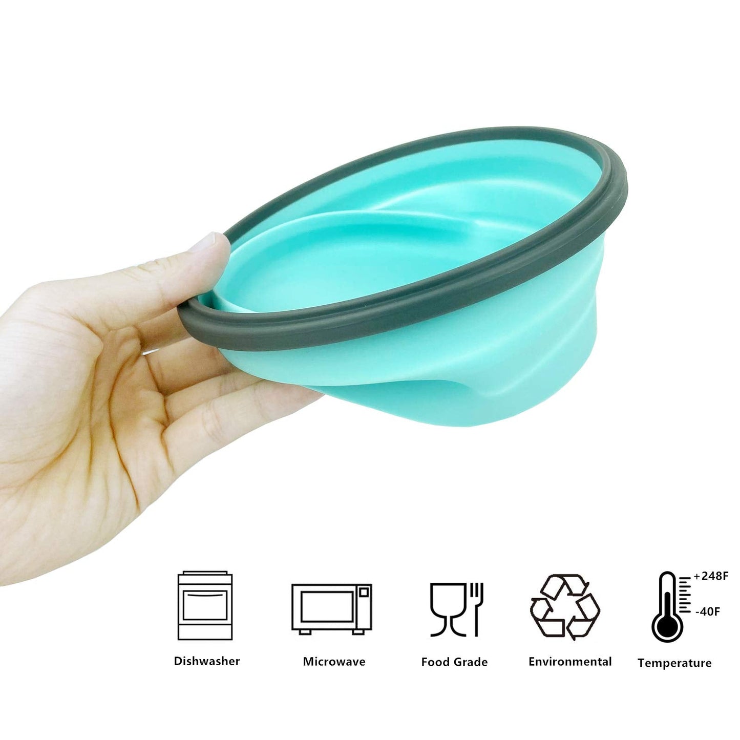 CCyanzi 1200ml Collapsible Camping Bowl Silicone Food Storage Container with Lid and Foldable Stainless Steel Fork Spoon, for Picnic, Travel, Camping, RV, Fridge and Microwave Bowls