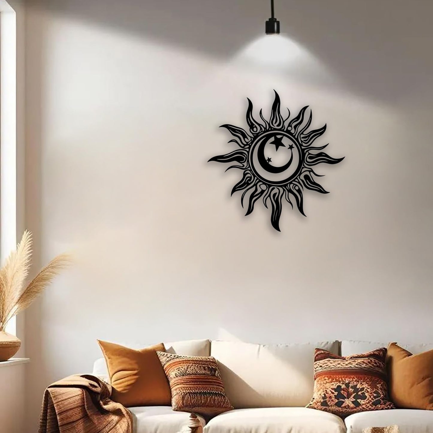 OPTYBVFD Sun Moon Star Metal Wall Decor - Room Decor Wall Art Home Decor for Living Room, Bedroom, Dining Room,Office, Outdoor, Garden (Black)