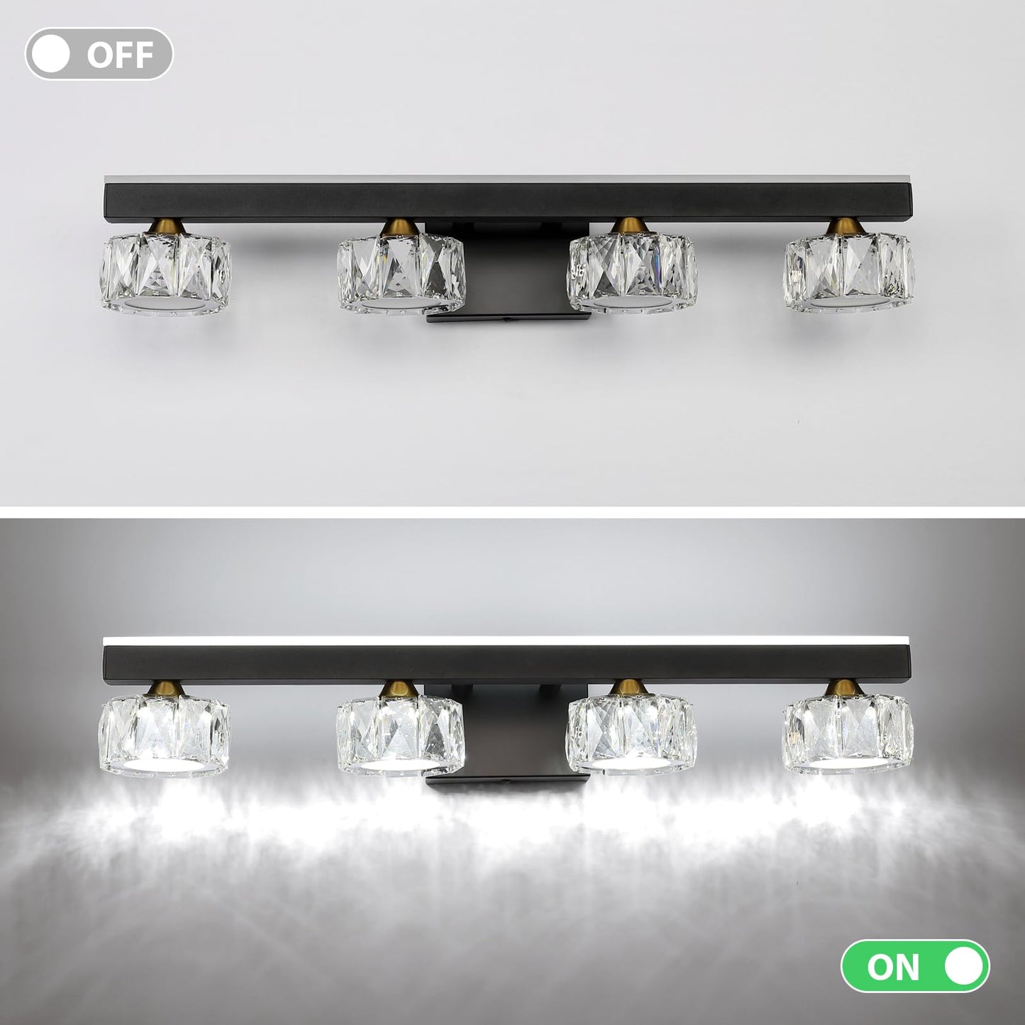 BrkNit Black Crystal Bathroom Vanity Light Fixtures Over Mirror for Bathroom Lighting (4 Lights)