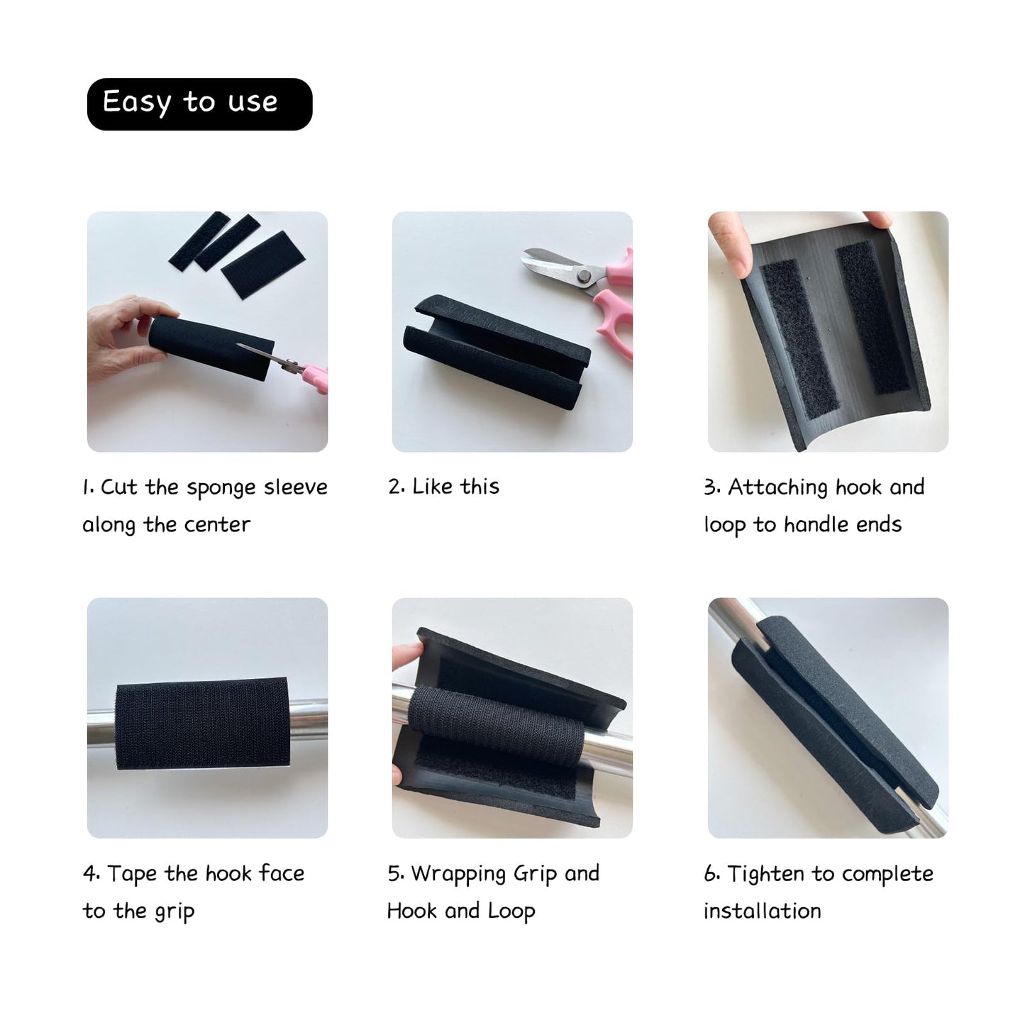Wzttdm 4Pcs Foam Handle Cover, NBR Rubber Grip, 4.3 Inch Tubing, Comfortable Grips for Fitness, Home, Lawn, Bicycle, Motorbike Handlebar Replacement (Black)