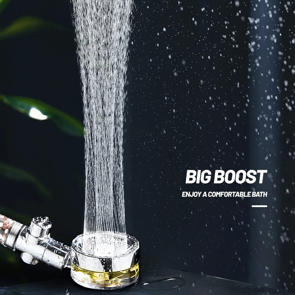 Turbo High Pressure Handheld Shower Head by MineralStream with Mineral Stones for Filtration | Perfect for Dry Hair & Skin | 360 Degree Spin Showerhead for Spa like Experience at Home
