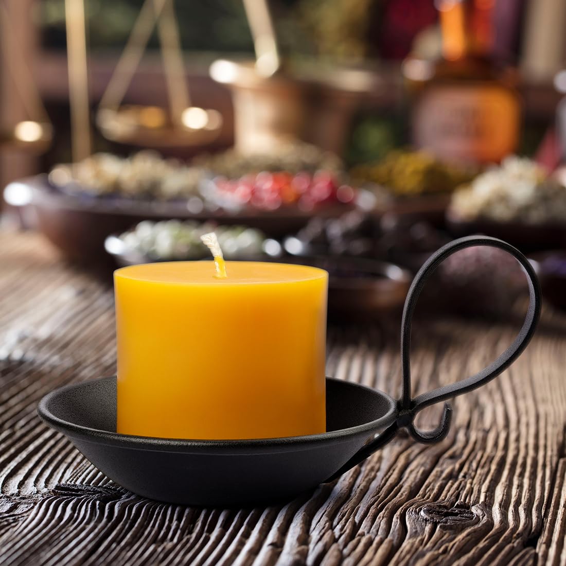 AGLARY 2PCS Matte Black Iron Pillar Candle Holders, with Handle, Simple Industrial Style ，Table Centerpiece Decoration，with Safety Spike.