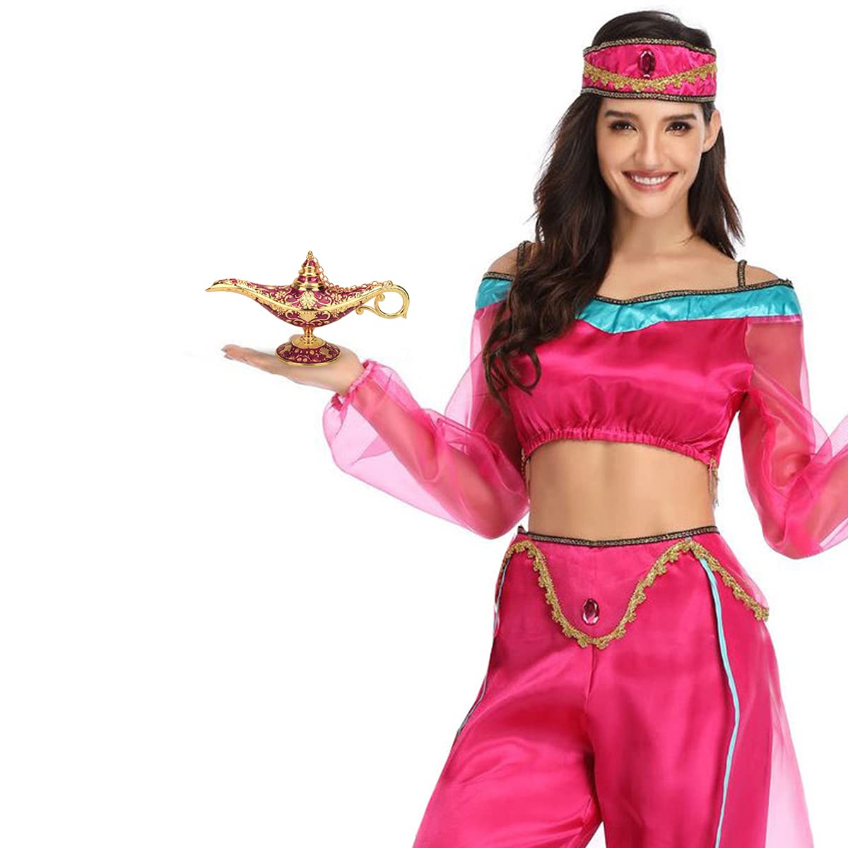 Legend Aladdin Lamp Magic Genie Wishing Light, Classic Arabian Nights Costume Props Lamp Table Decor for Home Wedding Party Halloween Birthday Beautiful Gift for Women Men (Purple & Gold)