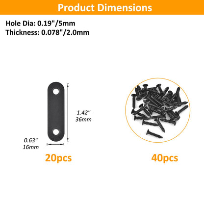 20-Pack Mending Plates for Wood Kit with 40 Self-Tapping Screws - 304 Rustproof Reinforced Flat Brackets for Wood Furniture Repair, Door Frame & Cabinet Reinforcement,Stainless Steel