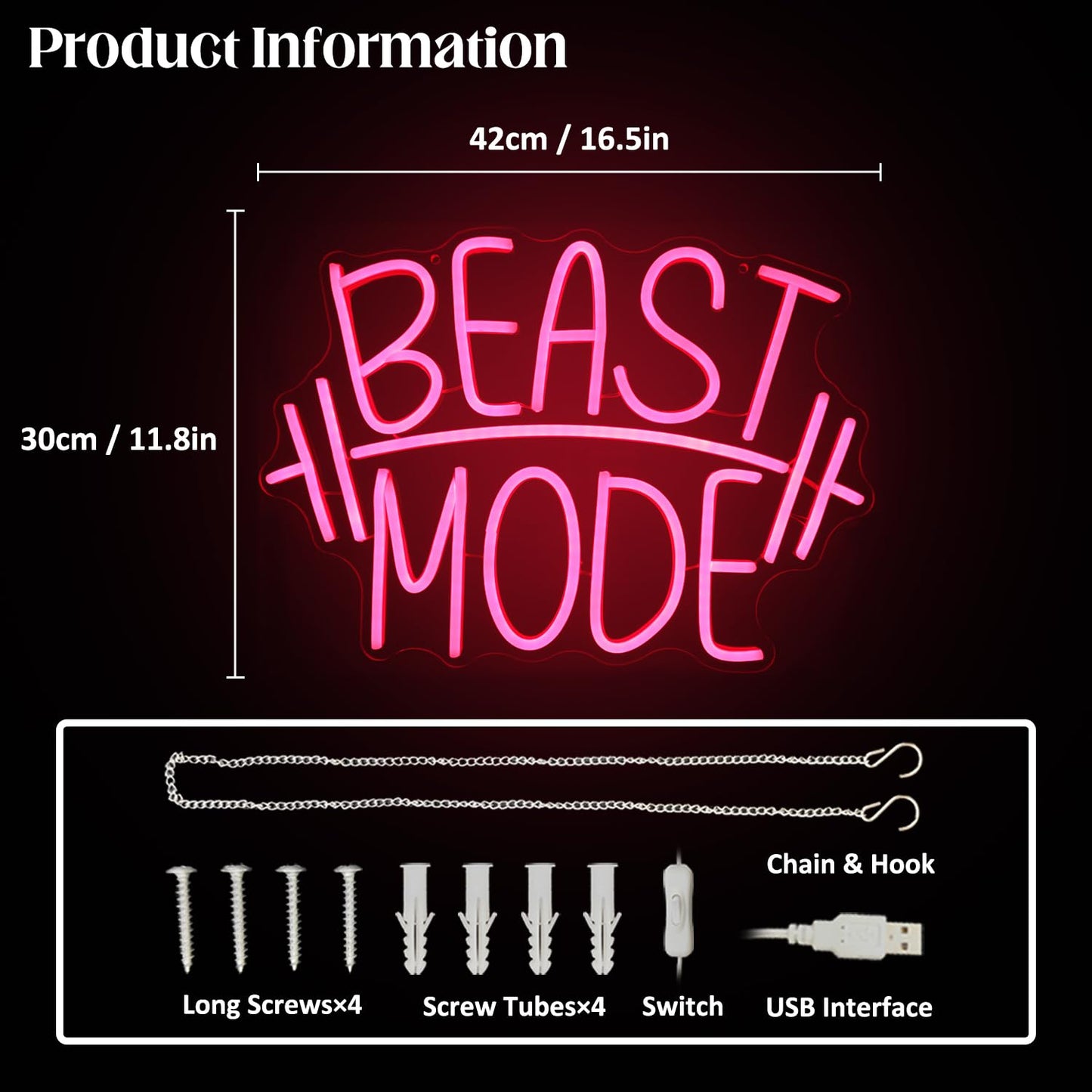 CKTBLEY Beast Mode Neon Signs for Wall Decor Red Letter LED Neon Light Gym Neon Sign Barbell LED Neon Lights Signs Dumbbell Neon Wall Sign for Bedroom Gym Sports Room Fitness Club Decor