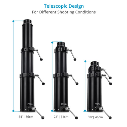 PROAIM Bull 18-34” Telescopic Bazooka for Camera Dolly, Jib/Crane & Other Heavy Camera Setups. Quick Height Adjustment - Gas Rise, Euro/Elemac Mount. Stable & Solid, Payload: 20-45kg (BZ-BULL-01)
