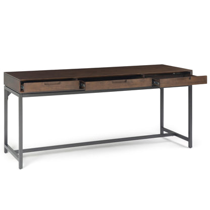 SIMPLIHOME Banting Desk - 72 Inch Wide Solid Wood and Metal Writing Desk in Walnut Brown, Modern Industrial Home Office Computer Table for Study with 2 Drawers and Flip-Down Keyboard Tray