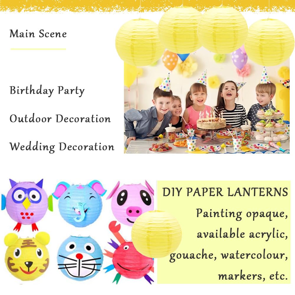 Ruidee 6Pcs Paper Lanterns Decorative Round Hanging Paper Lanterns for Birthday, Wedding, Christmas Xmas, Bridal, Home Decor, Party Decoration（12in/Yellow）